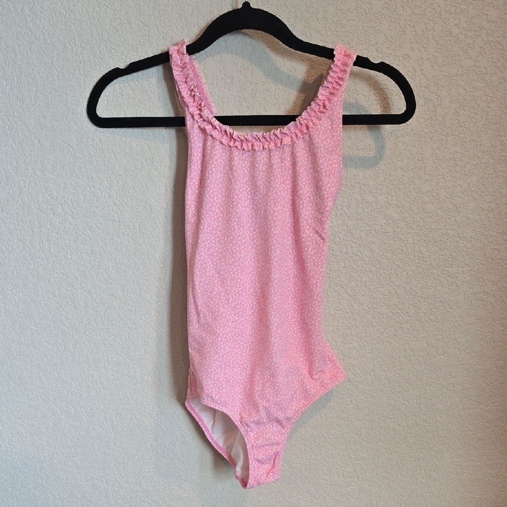 Lands End Pink Ruffled Kids One Piece Swimsuit